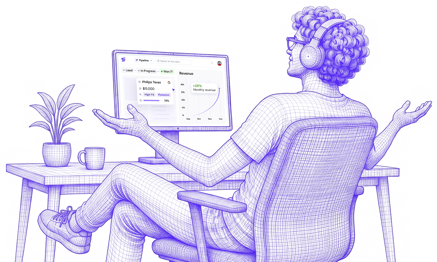 Person at a desk viewing the SparrowCRM dashboard