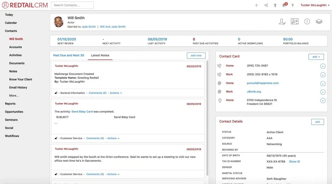 redtail crm's dashboard for financial advisor