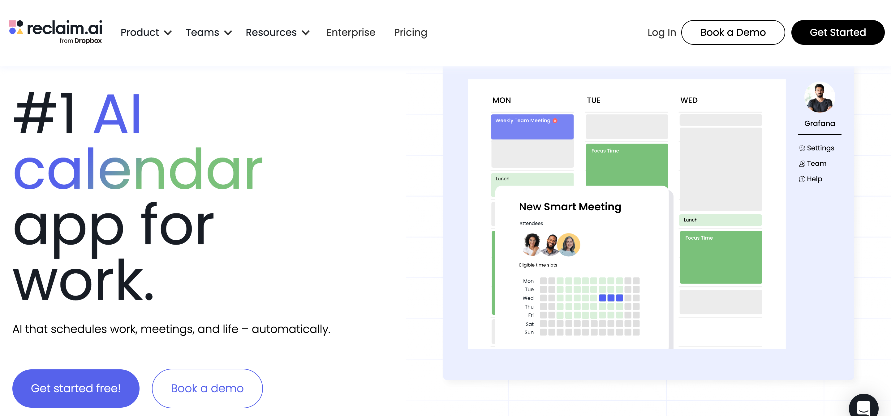 Reclaim AI's landing page