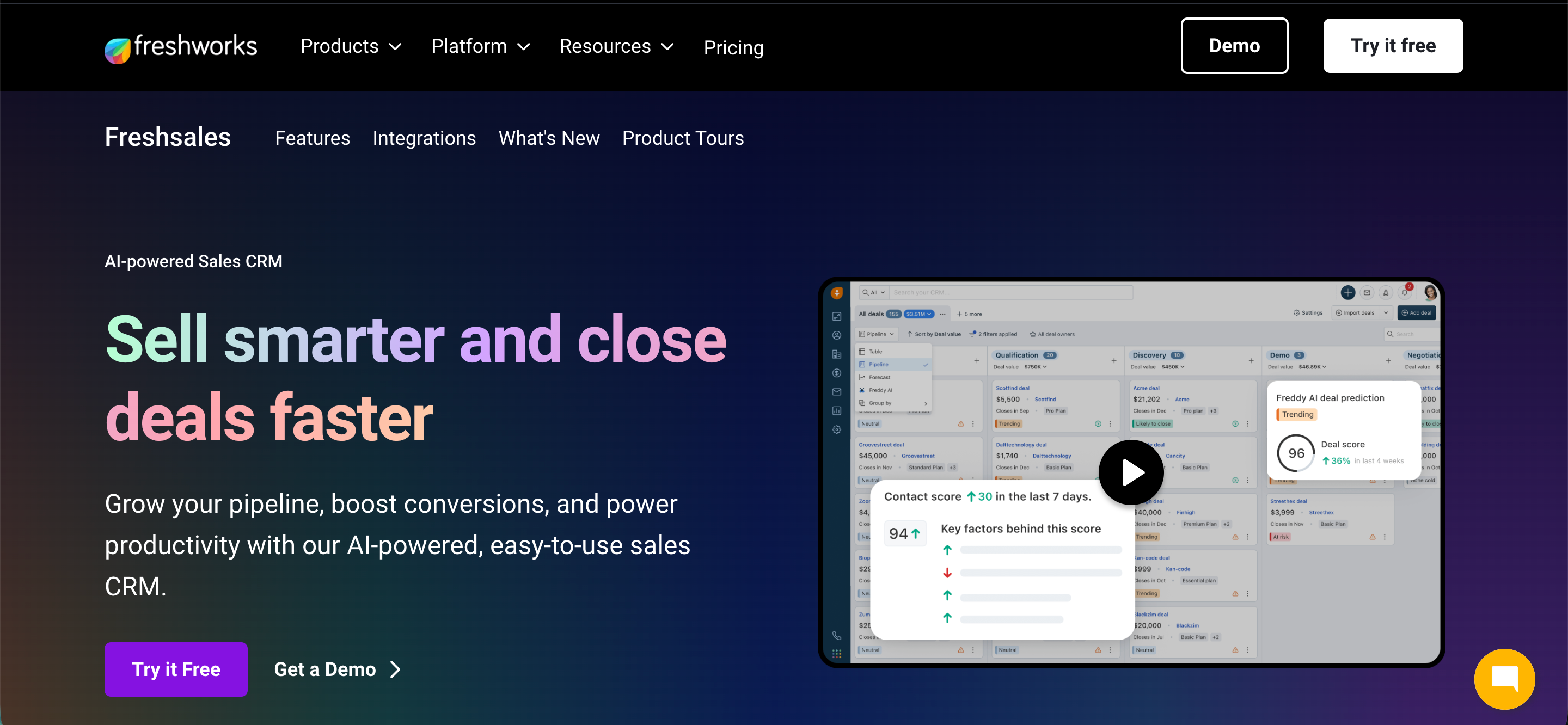 Freshsales's landing page