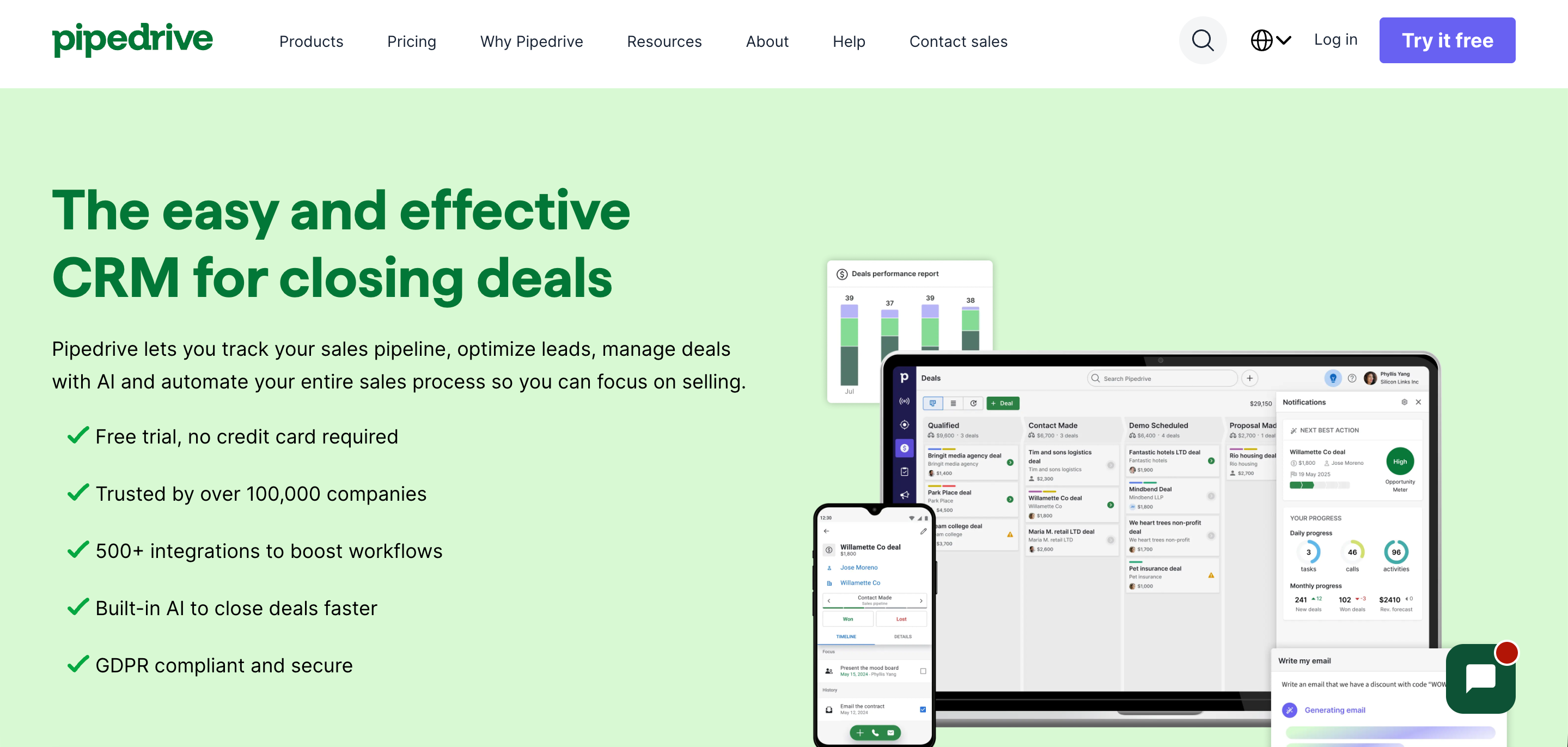 Pipedrive landing page