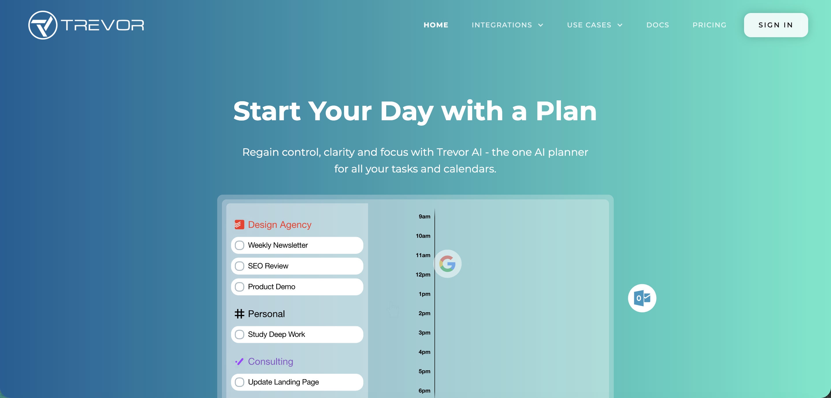 Trevor's landing page