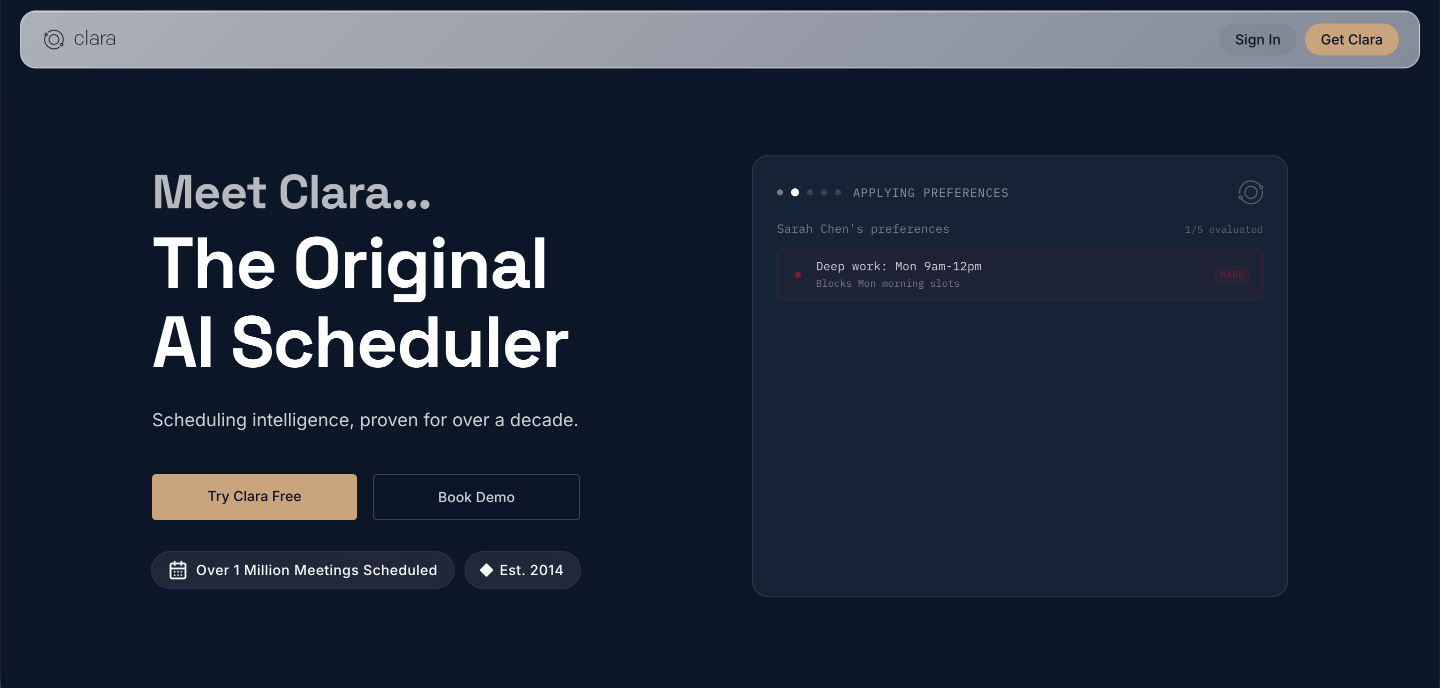 Clara's landing page