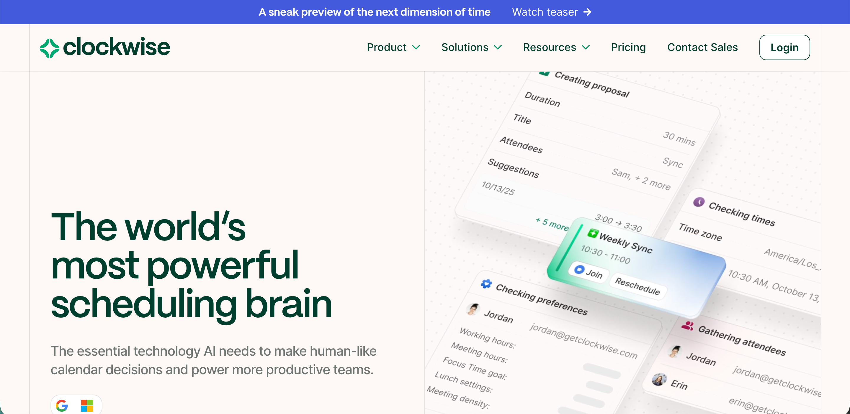 Clockwise's landing page