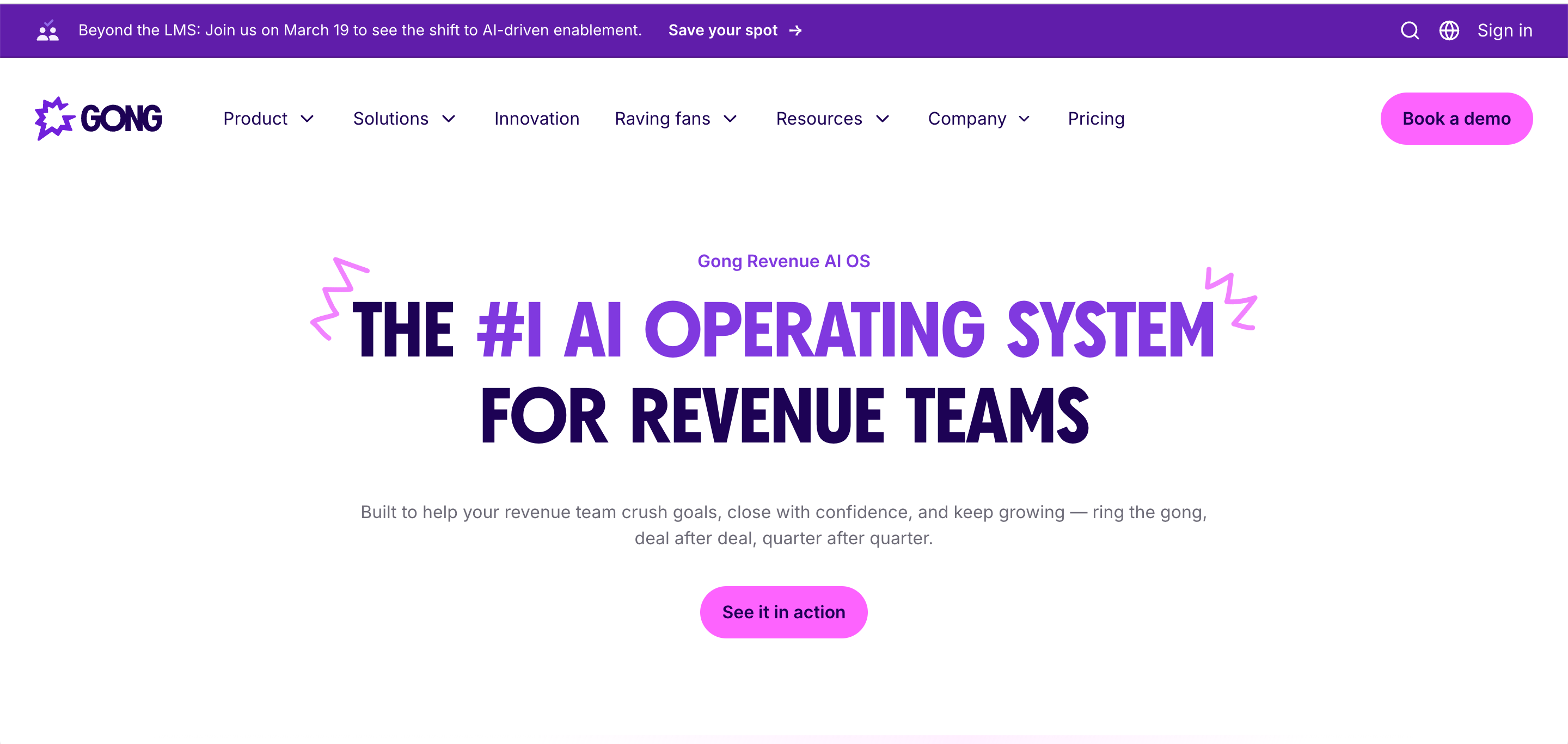 Gong's landing page