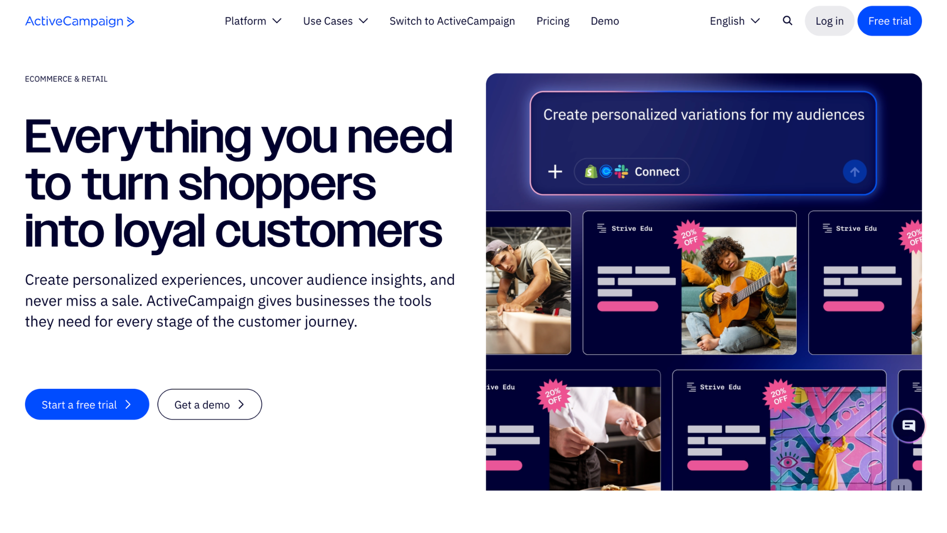 Active campaign's retail and e commerce based landing page