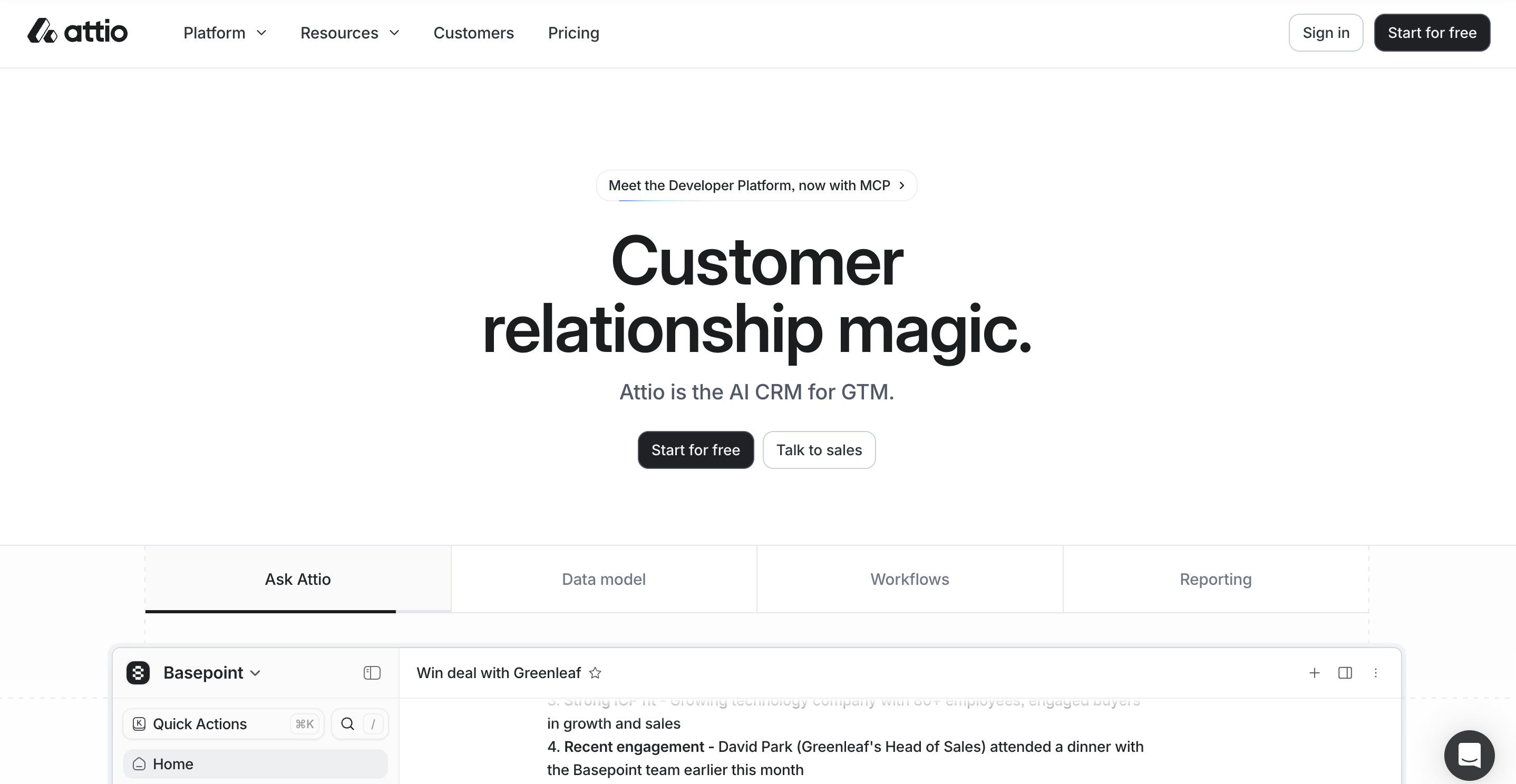 Attio's landing page