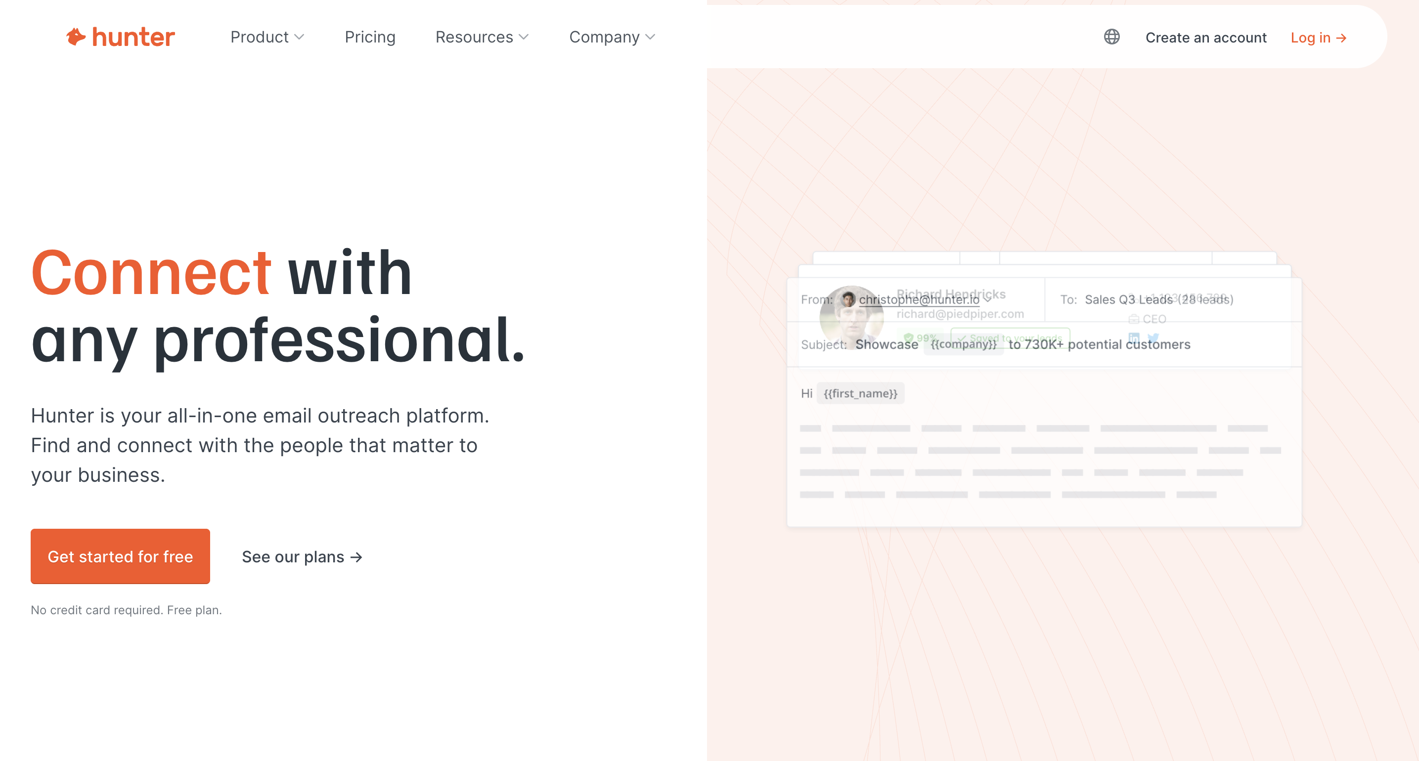 Hunter.io's landing page