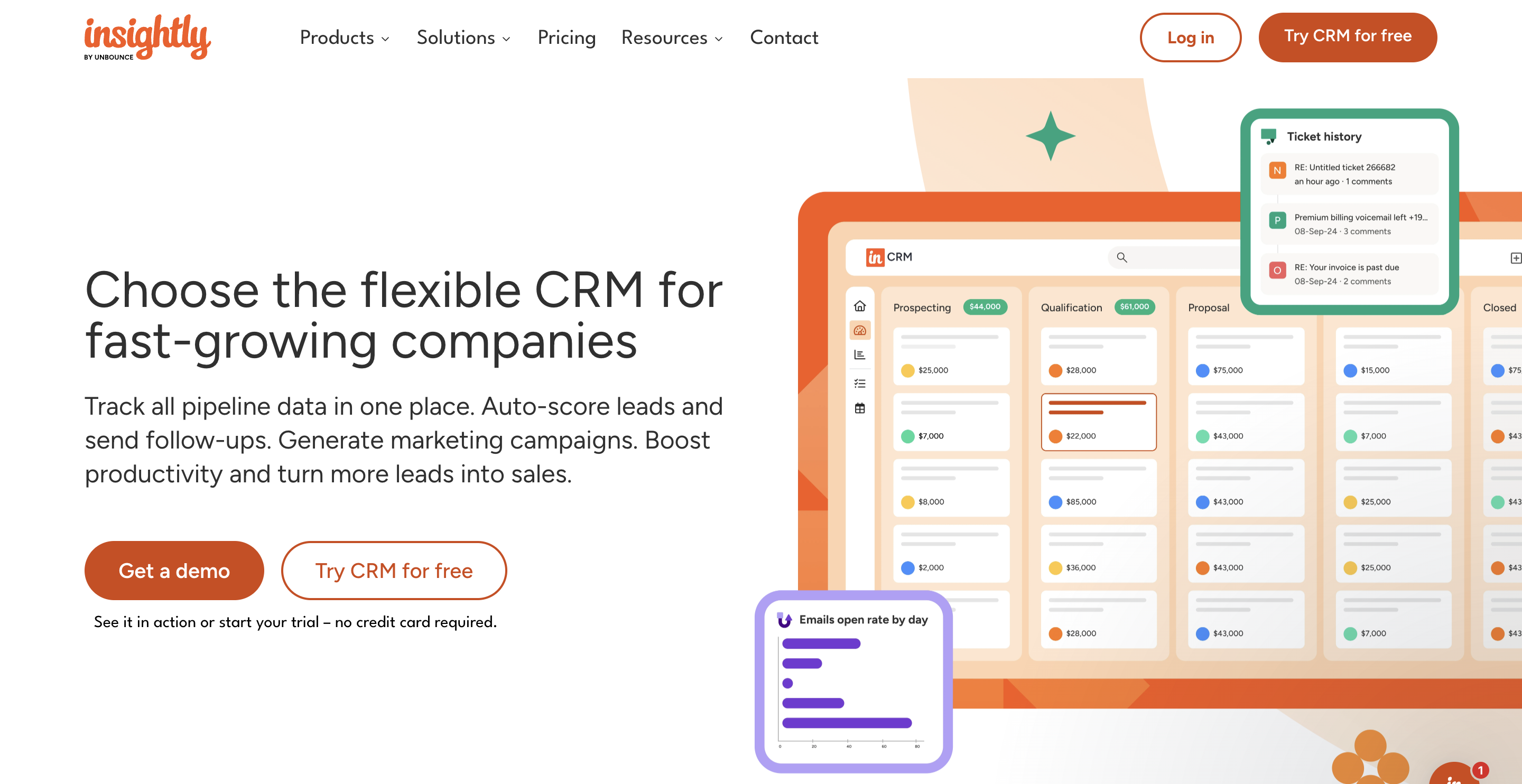 Insightly's landing page