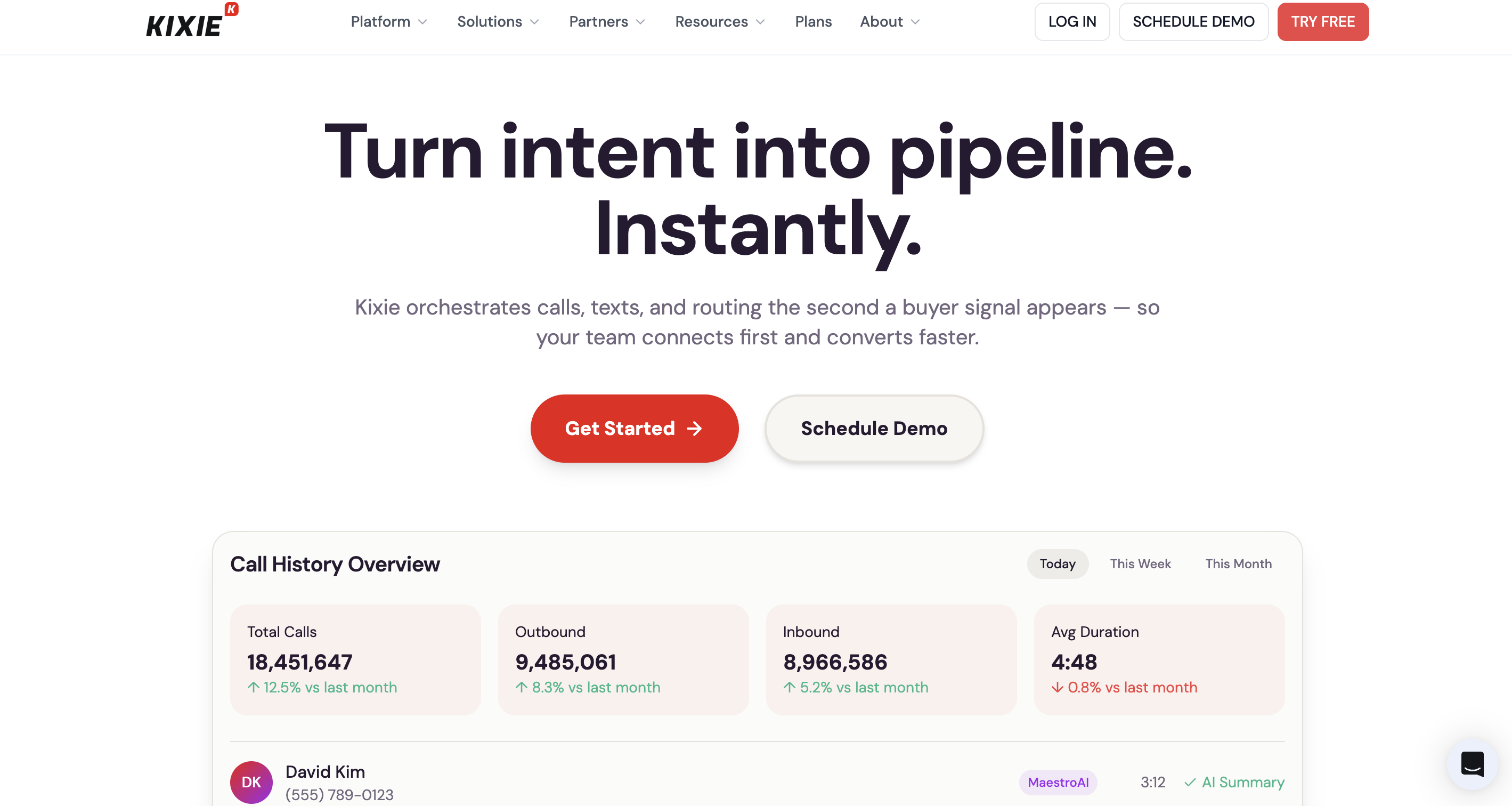 Kixie's landing page
