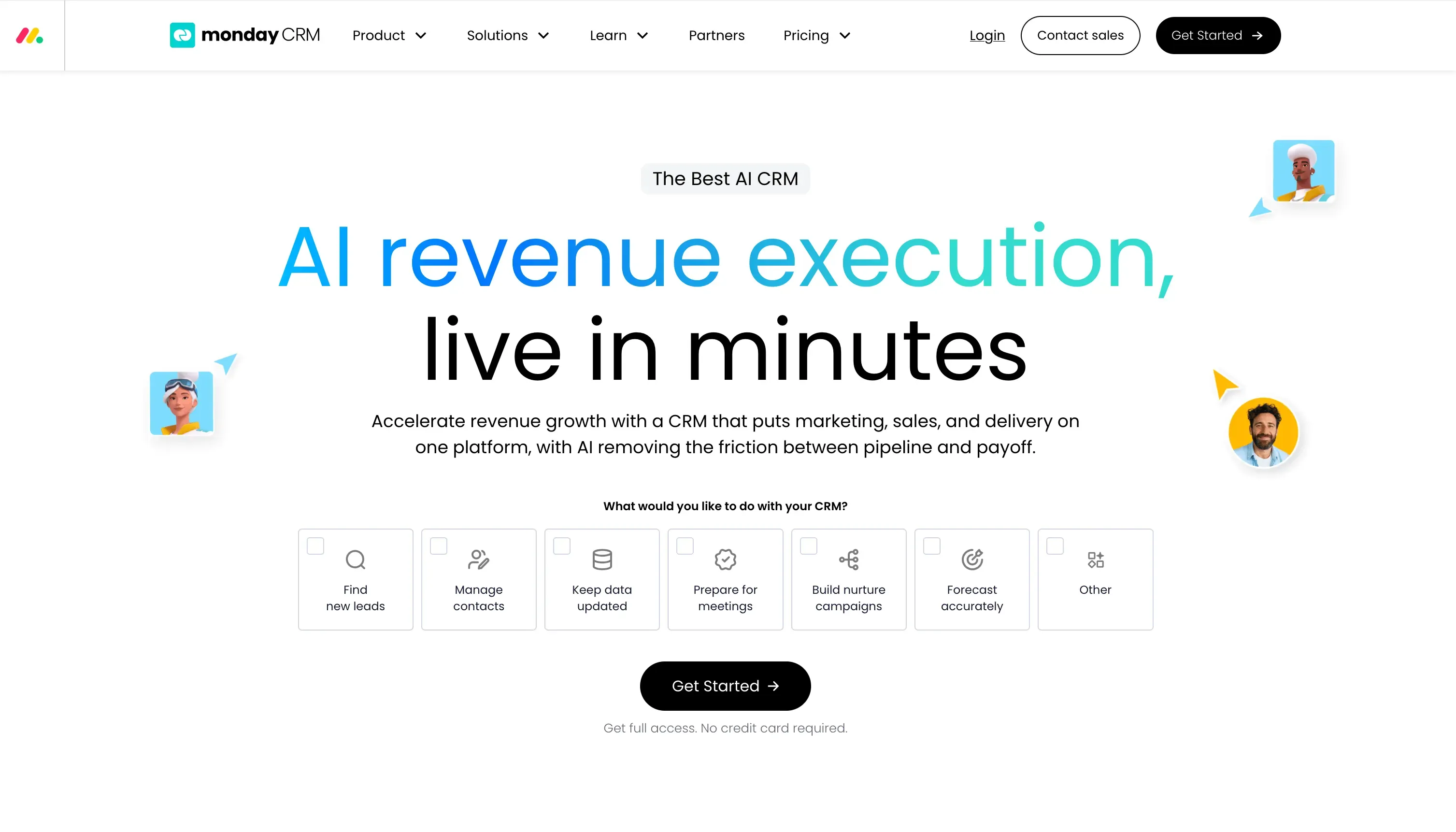 Monday crm's landing page
