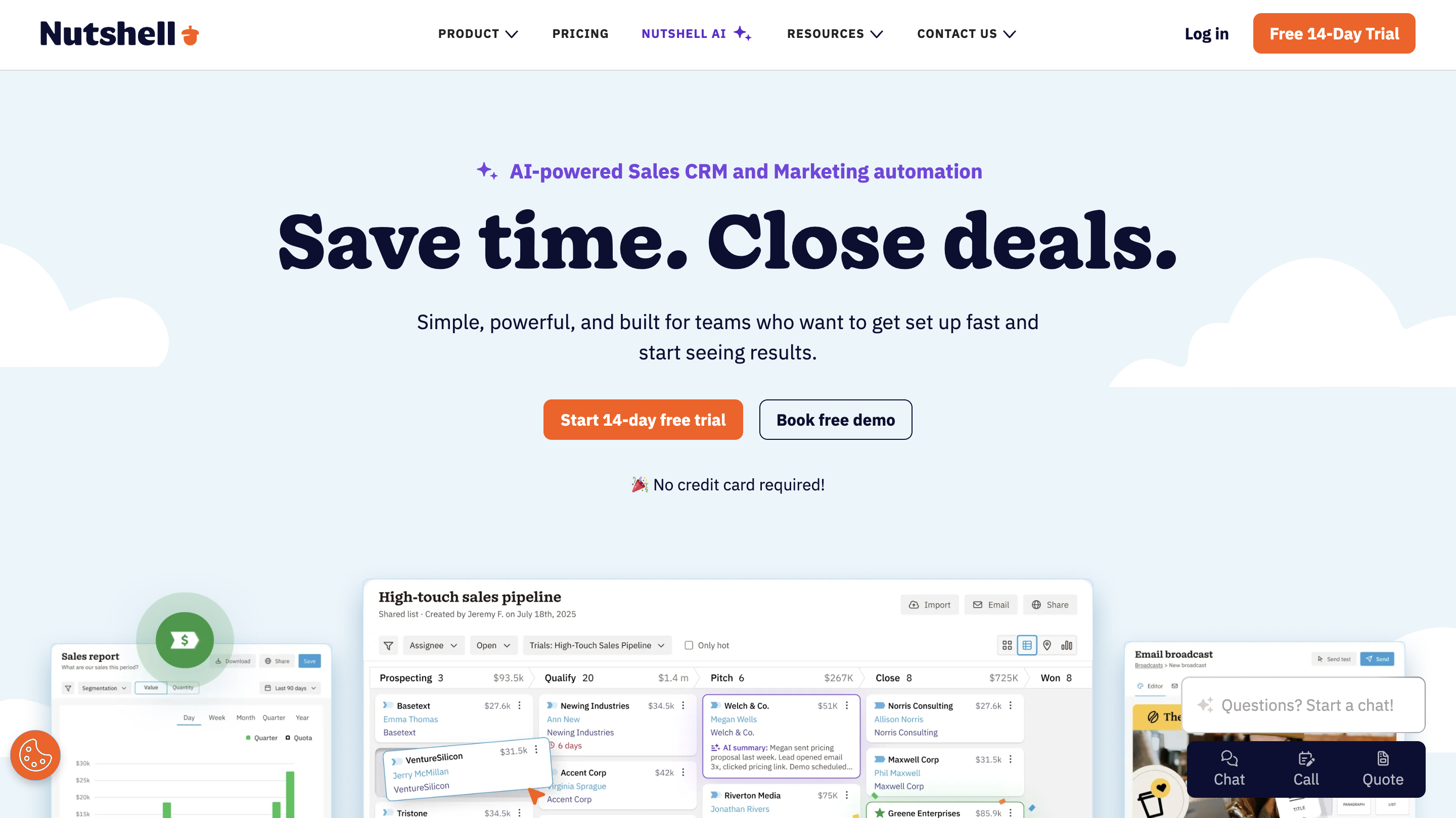Nutshell's landing page