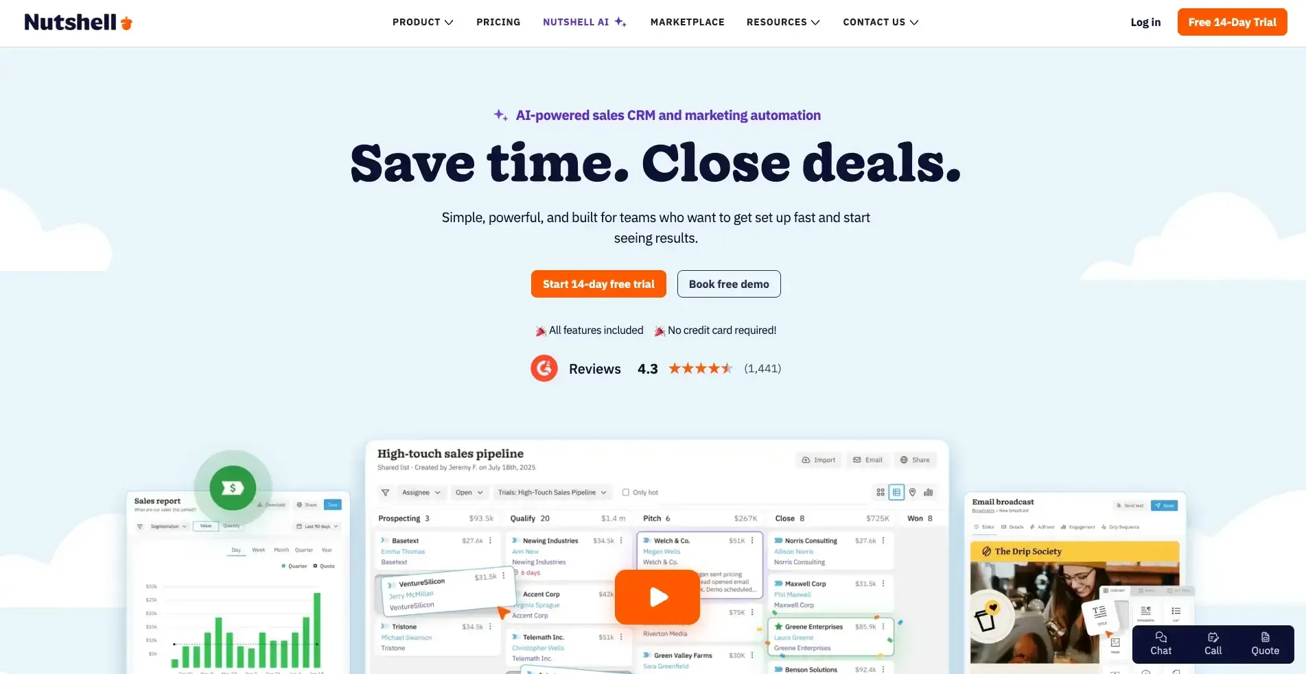 Nutshell's landing page