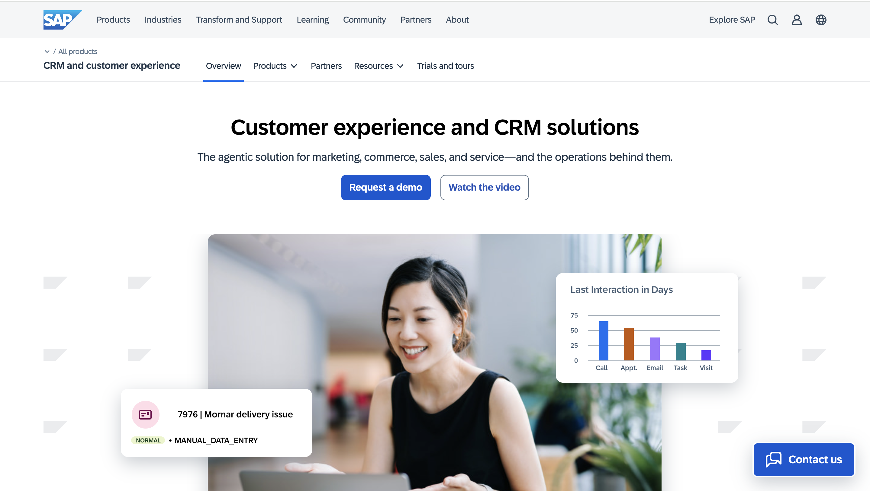SAP's landing page which determines their crm 