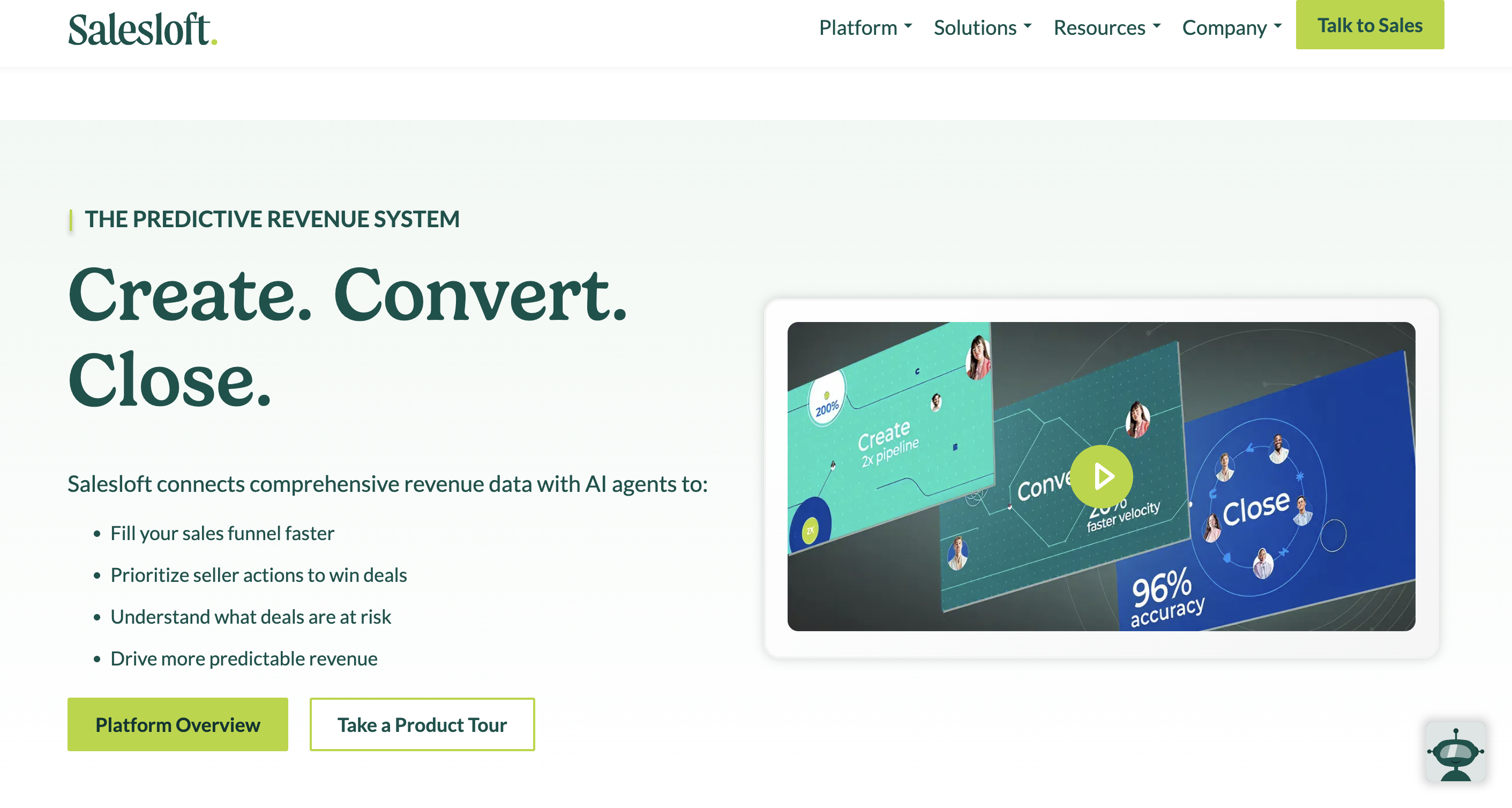 Salesloft's landing page