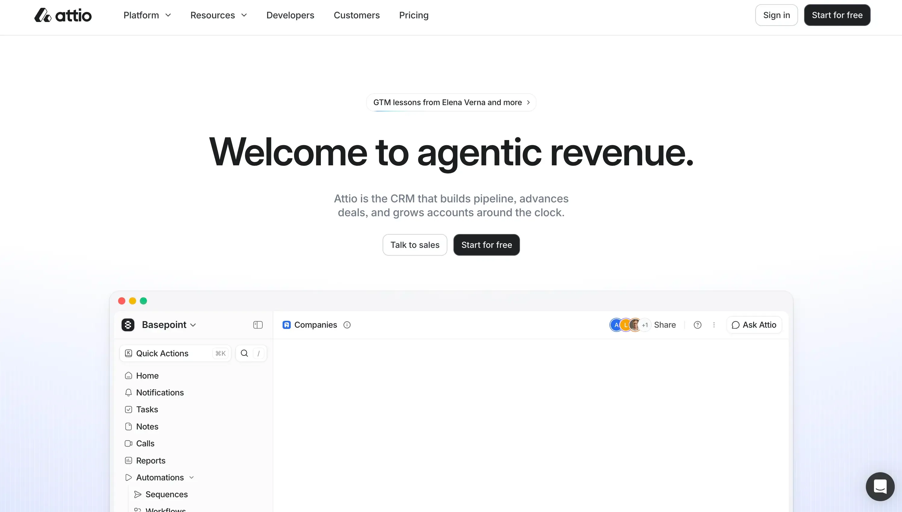Attio's landing page