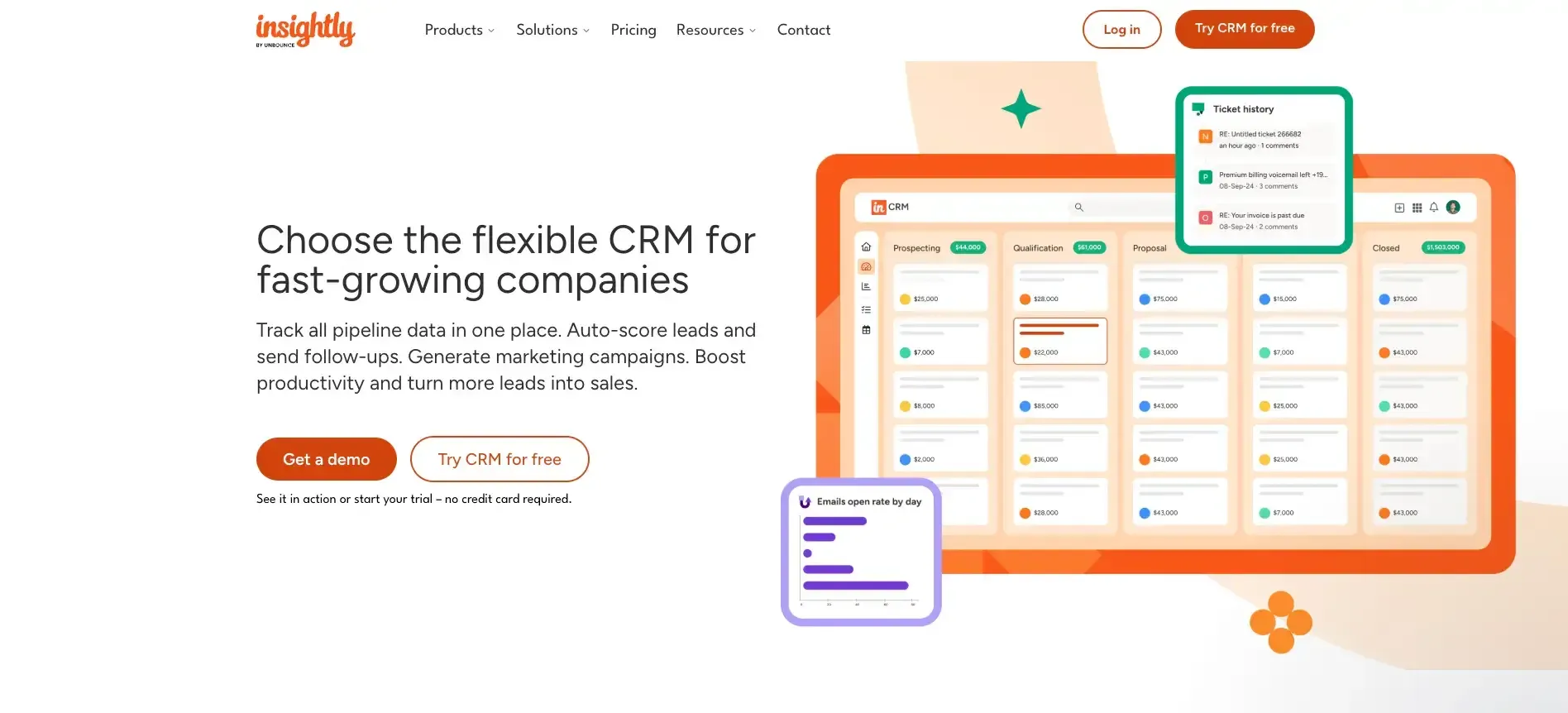 Insightly's landing page