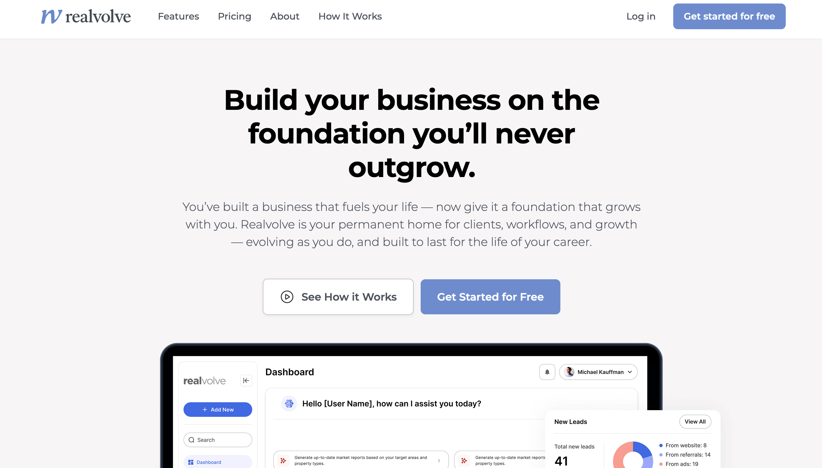 Realvolve's landing page
