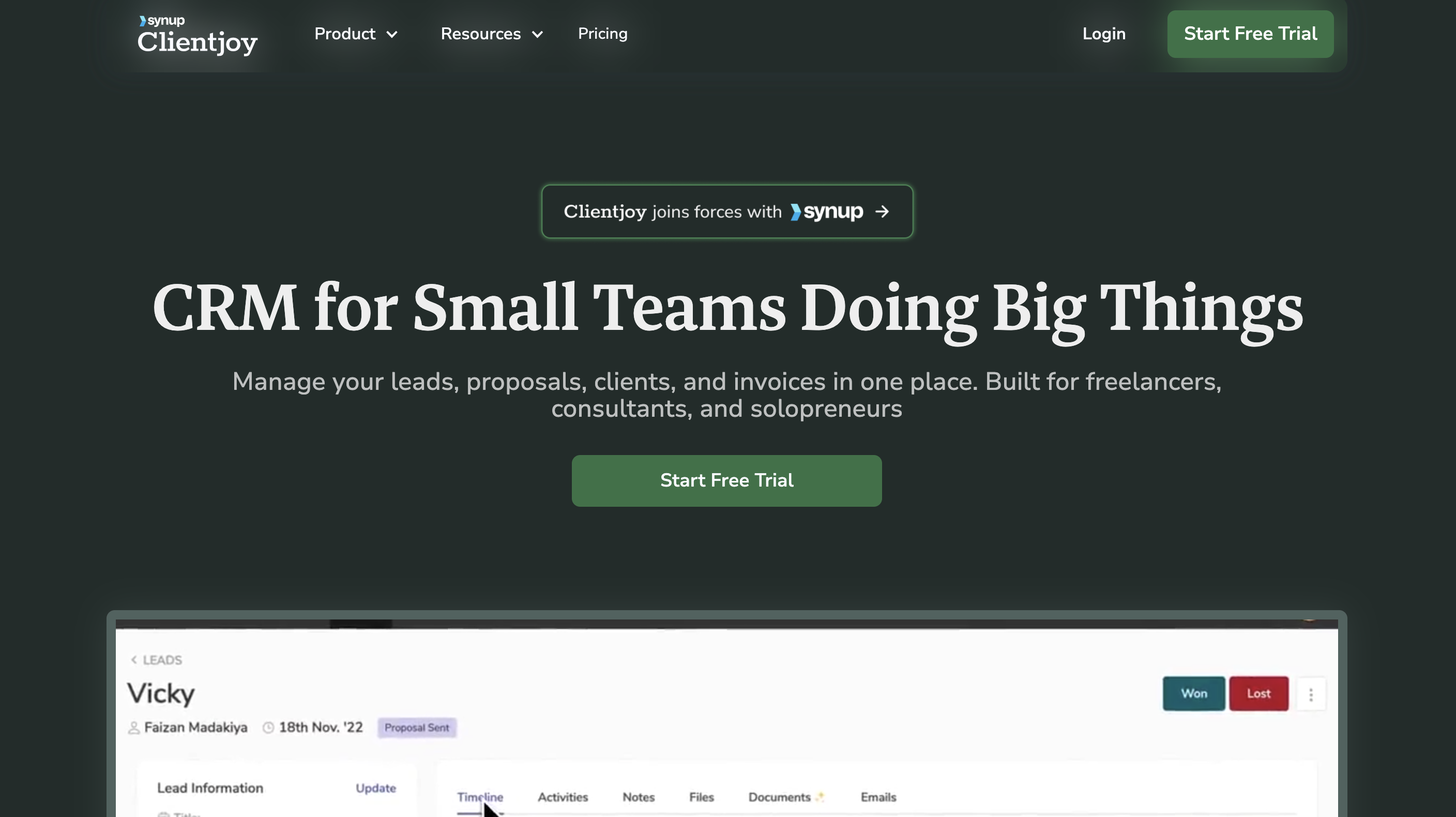 Client joy's landing page