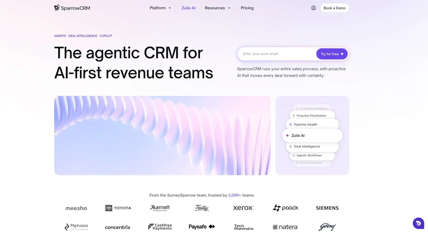 SparrowCRM's landing page
