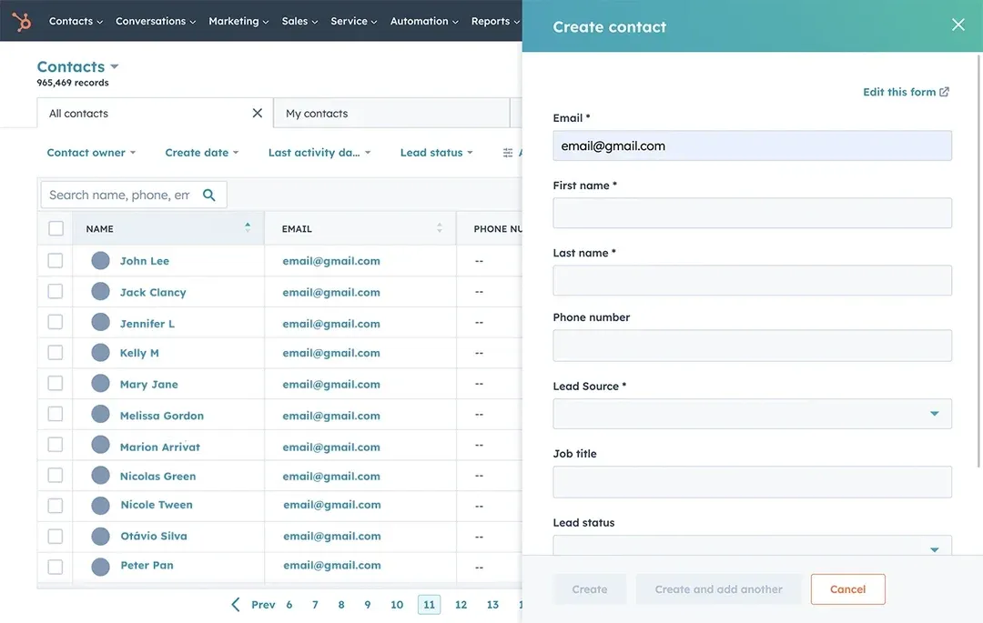 Hubspot's contact management dashboard to manage the leads