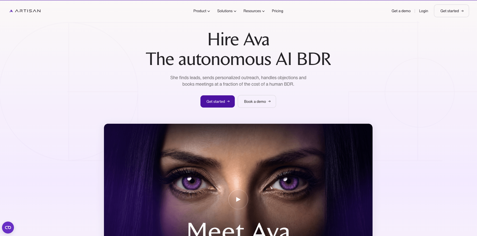 Artisan's landing page