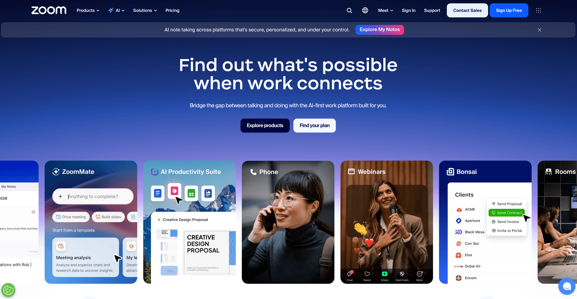 Zoom's landing page