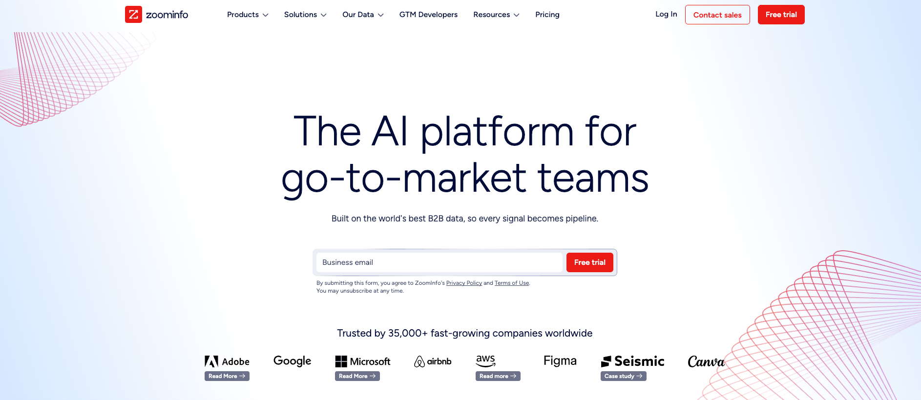 zoominfo's landing page