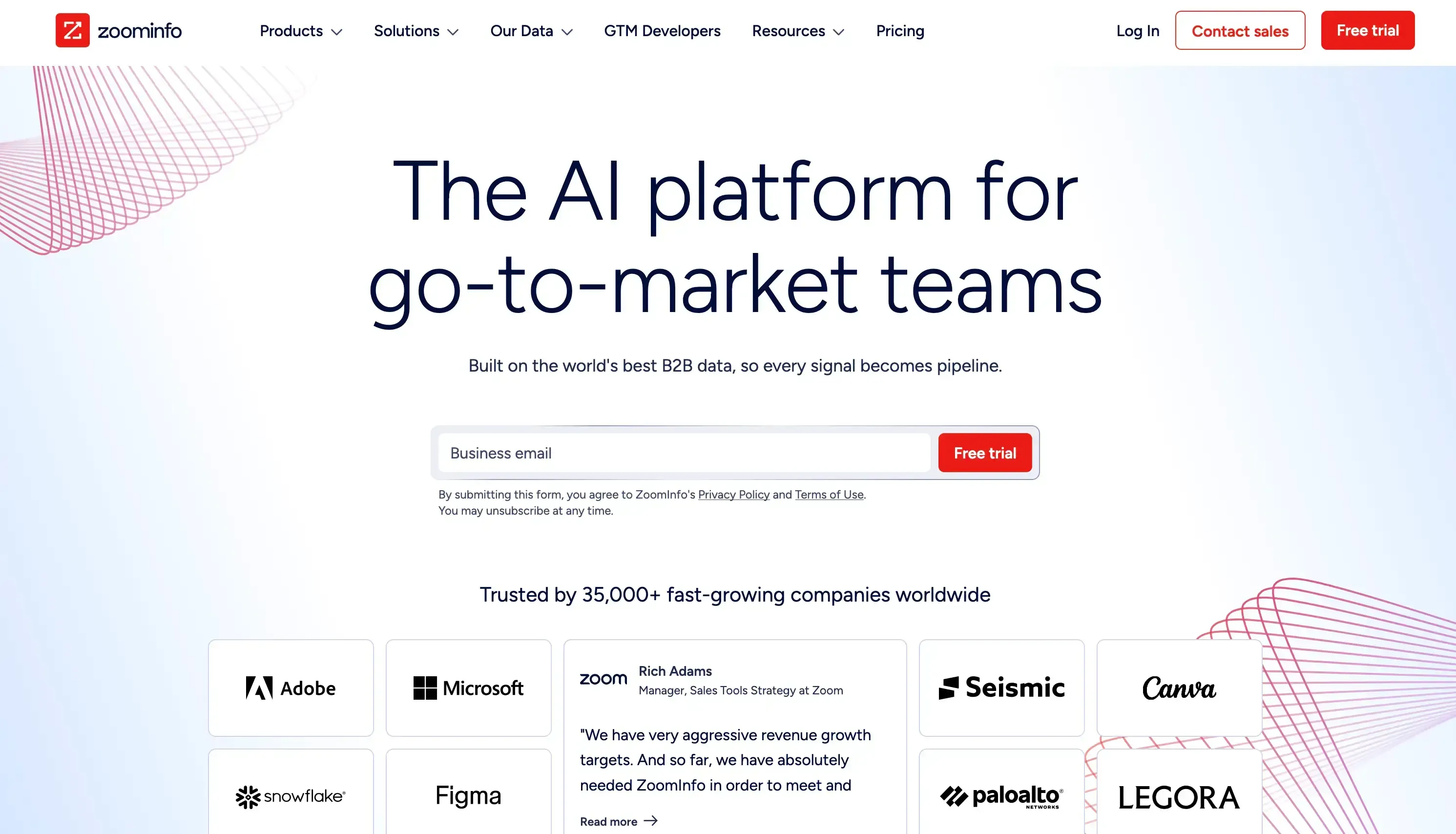 zoominfo's landing page