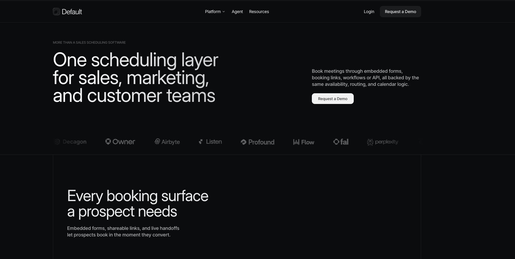 Default's landing page