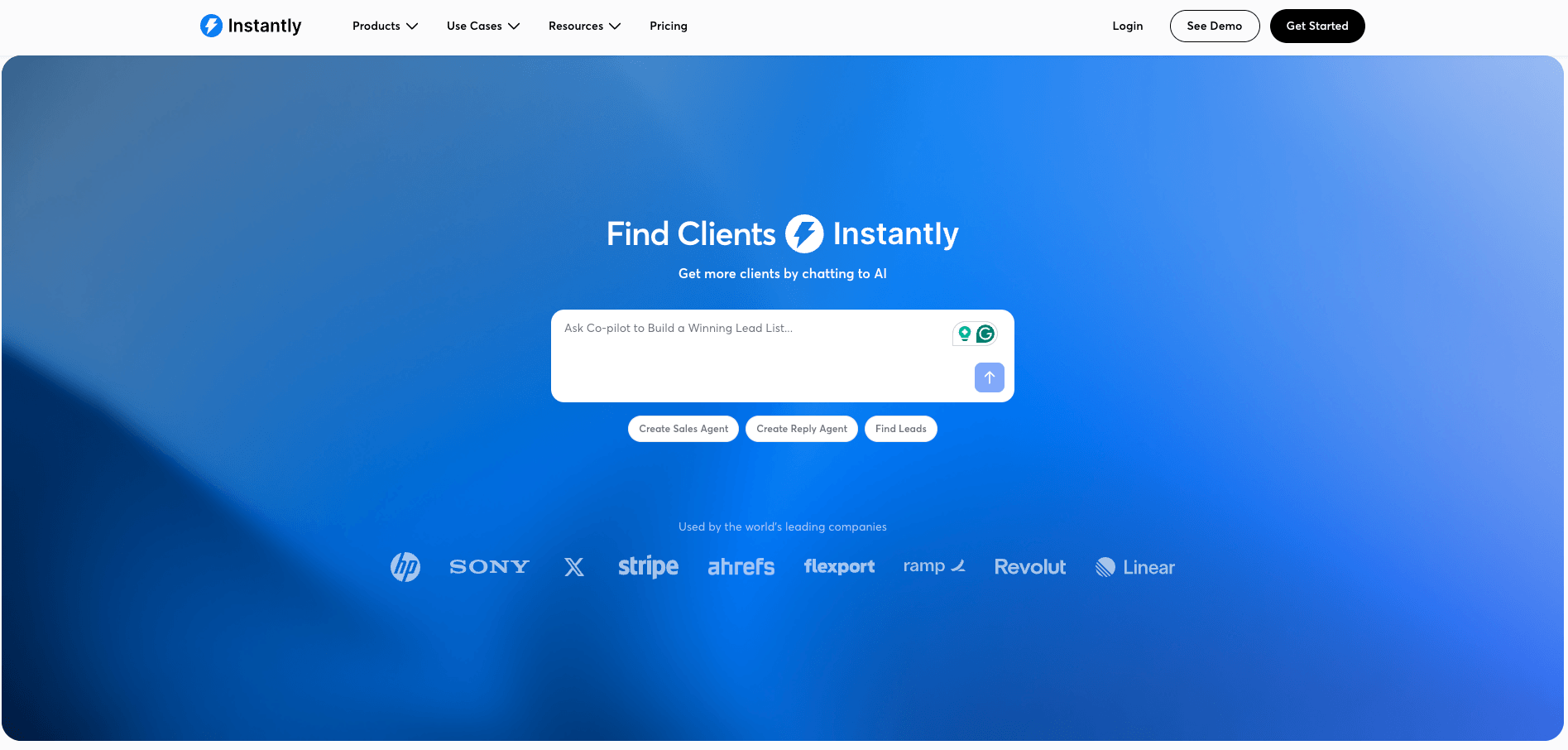 Instantly's landing page