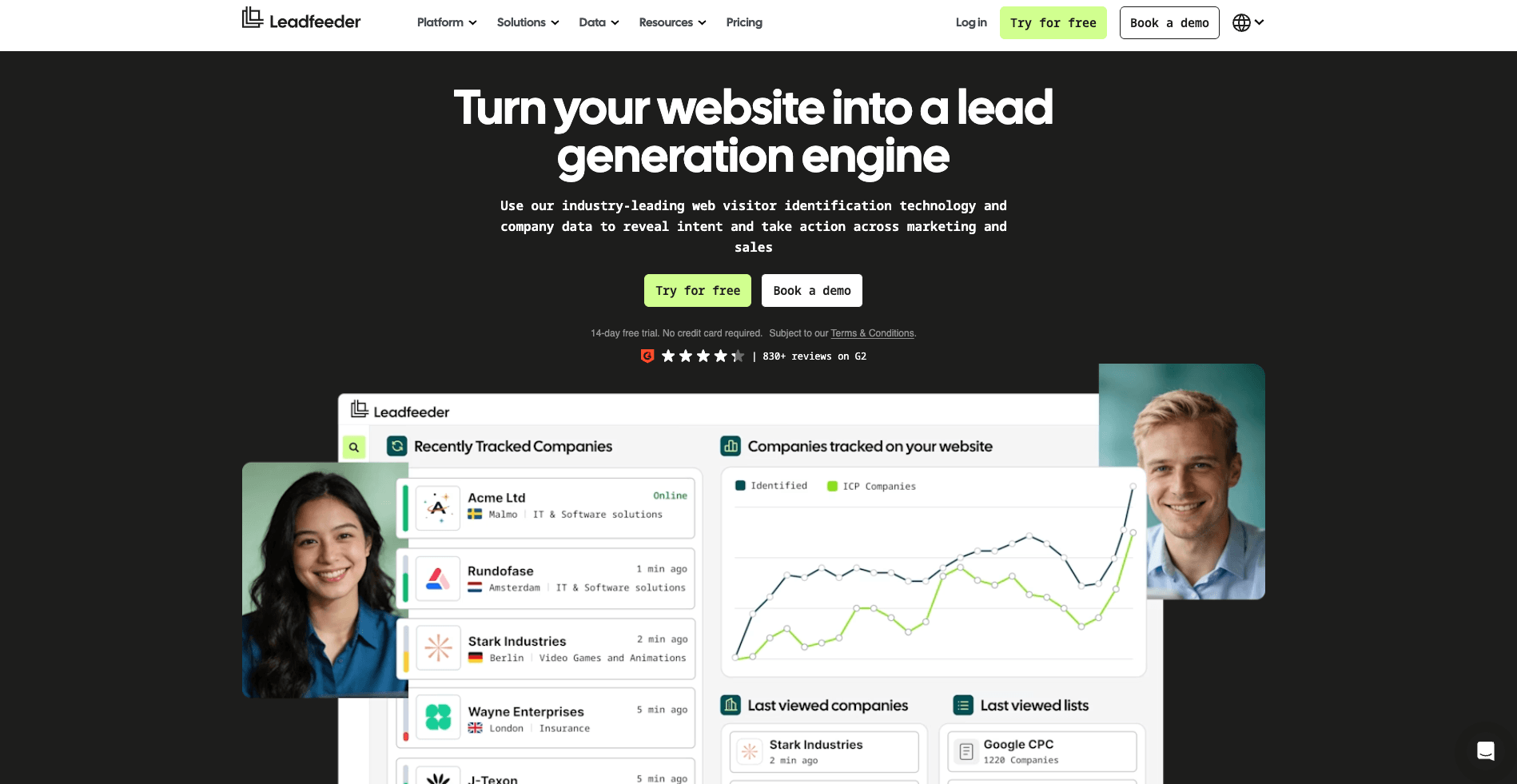 Leadfeeder's landing page