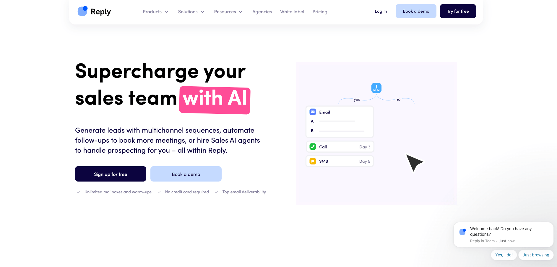 Reply.io's landing page