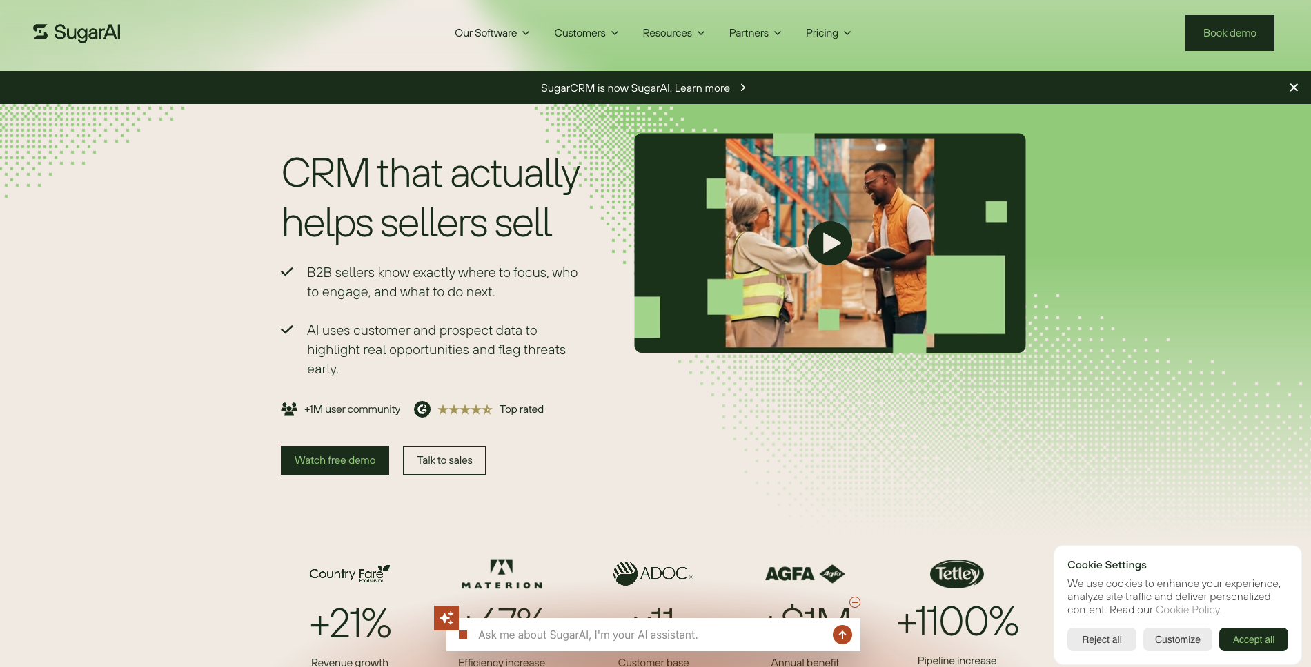 Sugarcrm's landing page