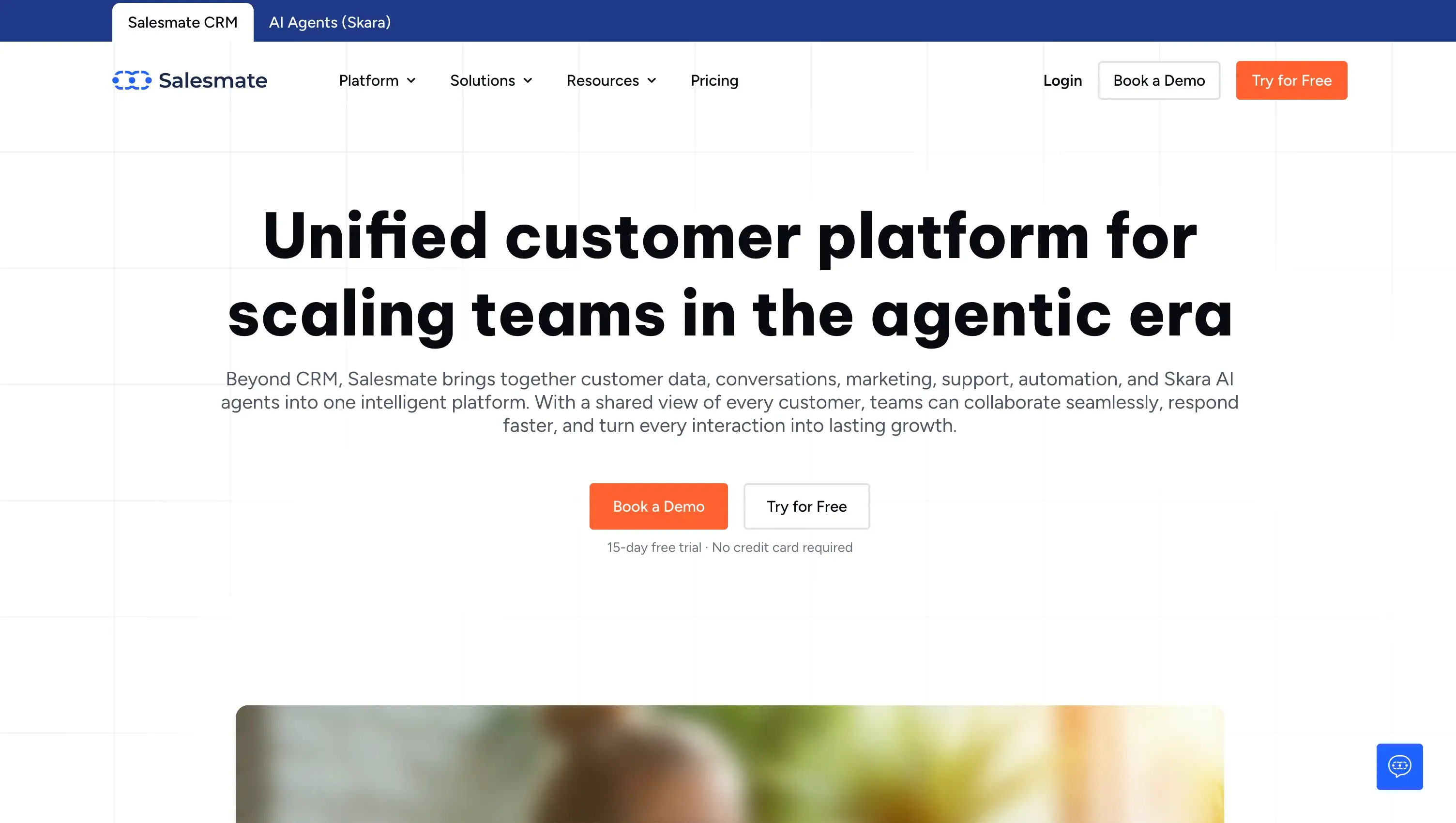 Salesmate's home page