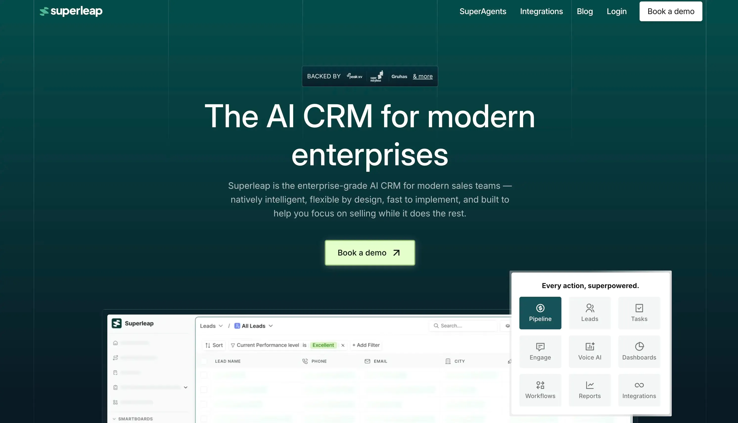 Superleap crm's landing page