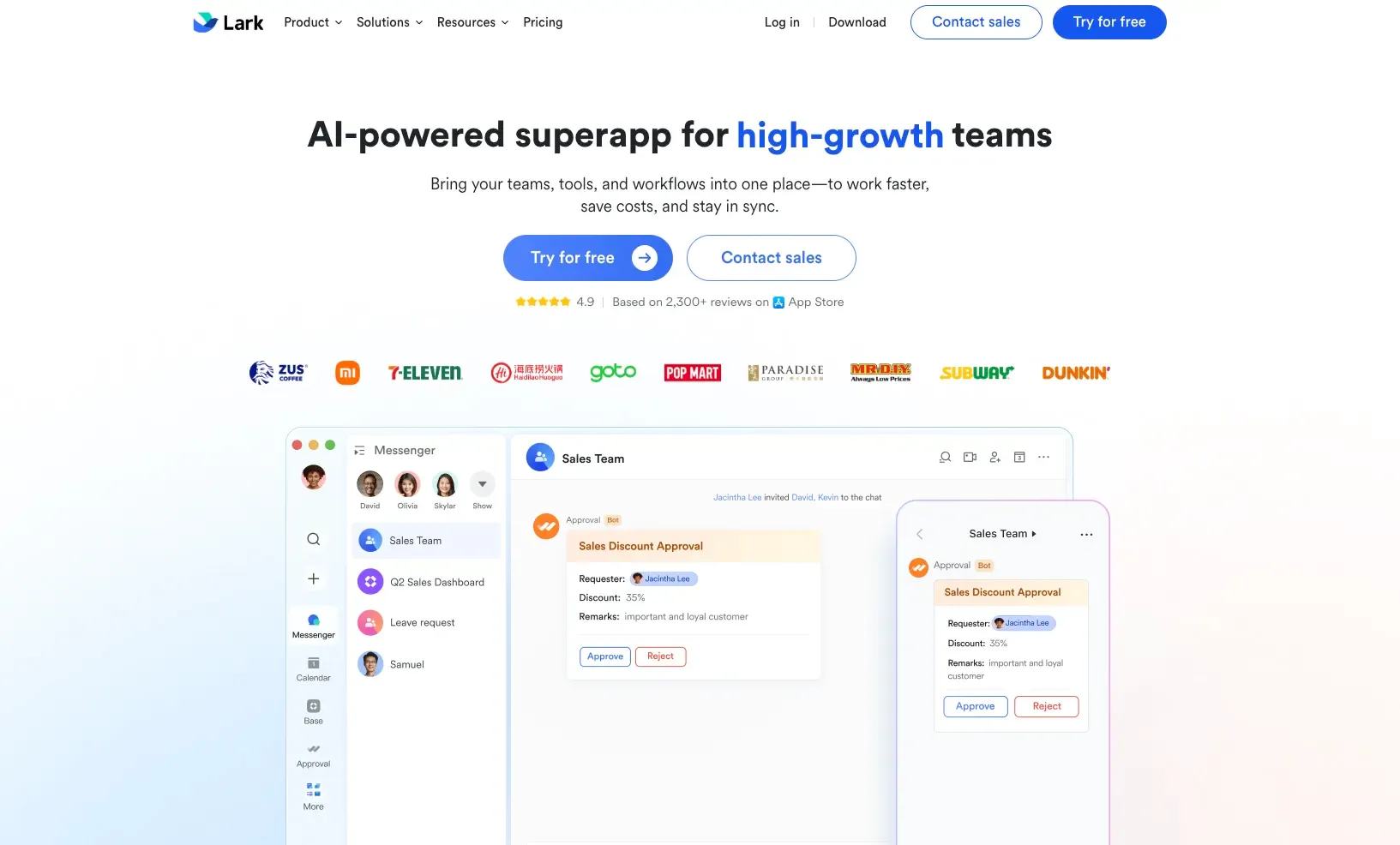 Lark's landing page