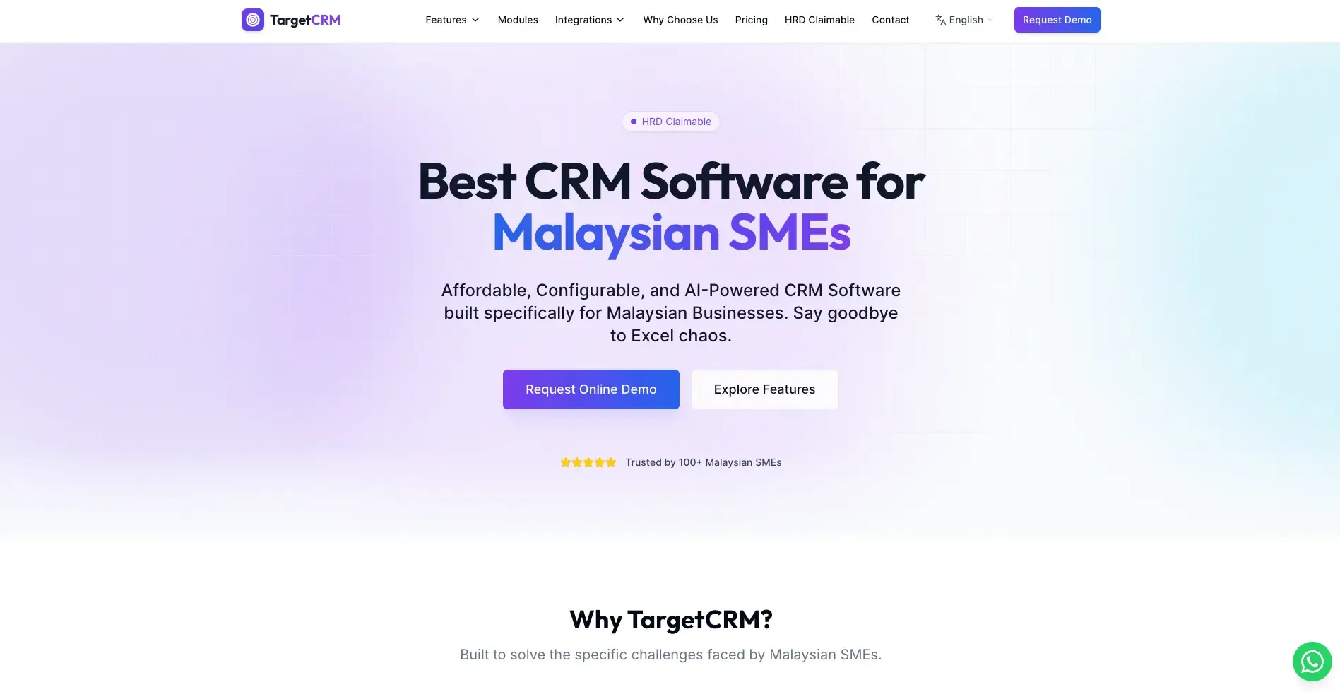 Targetcrm's landing page